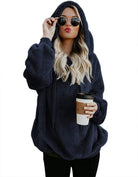 Zip-Detail Pullover Hoodie in Navy Blue