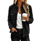 Faux Suede Stand-Collar Zip Jacket in Black