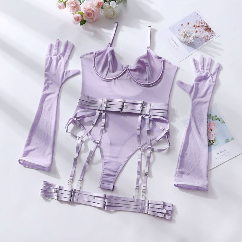 🔥 Sexy Sheer Mesh Bodysuit with Gloves – Sultry & Stylish One-Piece Lingerie 💕