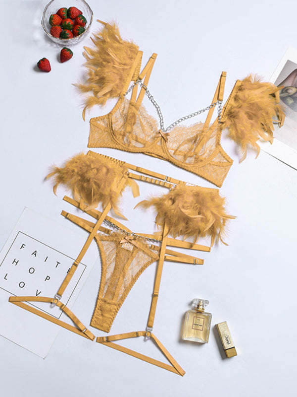 Lace Feather intimates Set – stylish 4-Piece Nightwear for Women