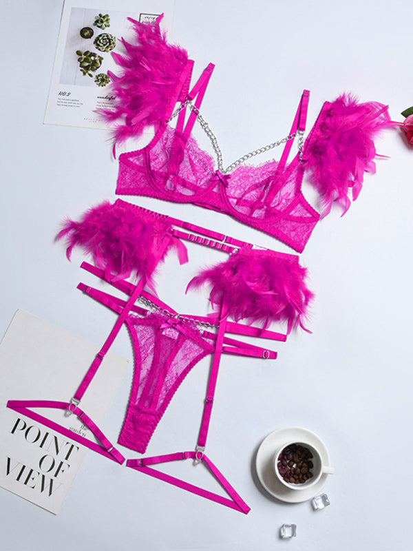Lace Feather intimates Set – stylish 4-Piece Nightwear for Women