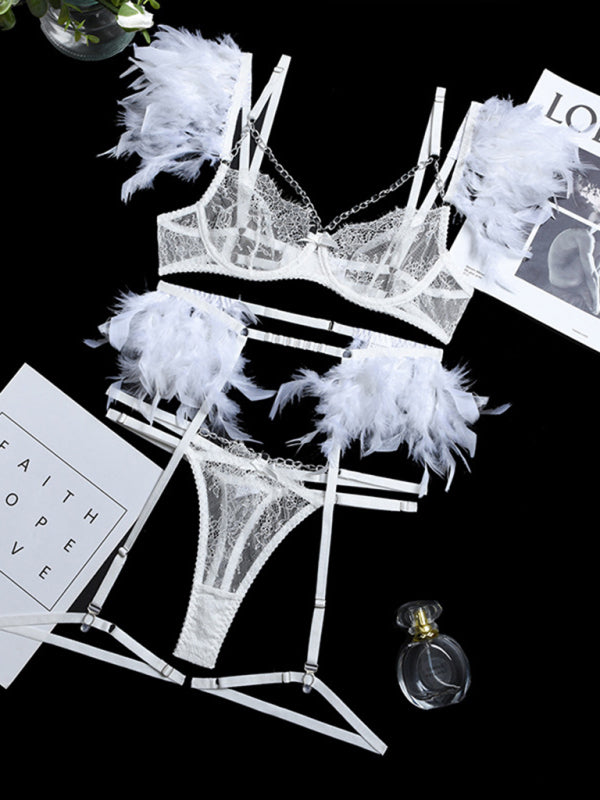 Lace Feather intimates Set – stylish 4-Piece Nightwear for Women