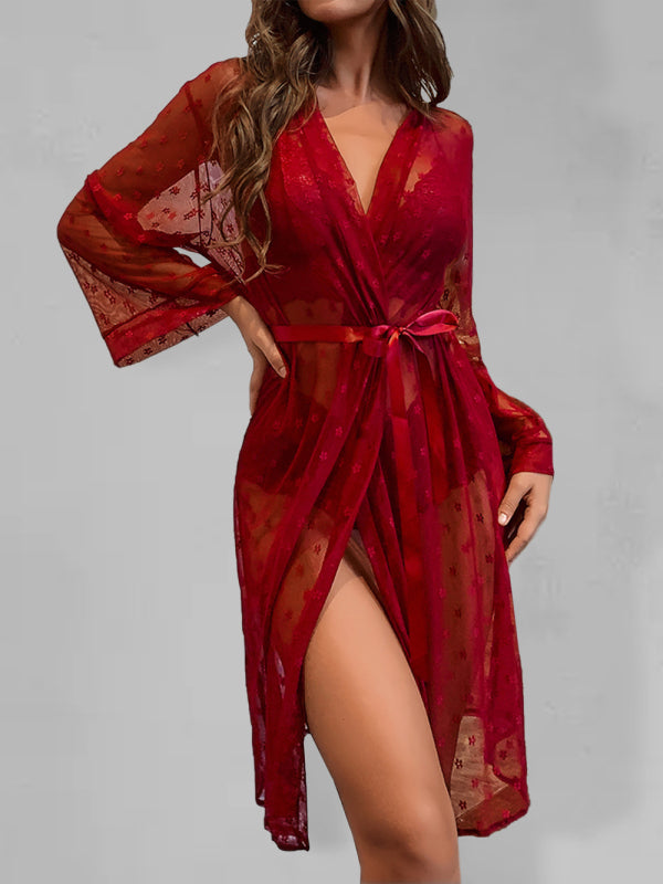 stylish Sheer Mesh 4-Piece Pajama Set – Lace intimates for a Glam Night