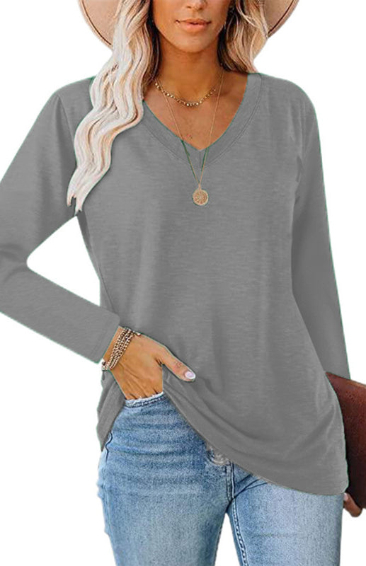 Chic & Comfy V-Neck Long Sleeve Top – Trendy Everyday Essential