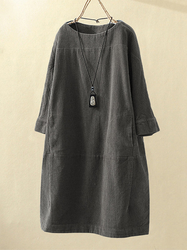 Cozy Corduroy Retro Dress – Chic & Comfy Fall Essential