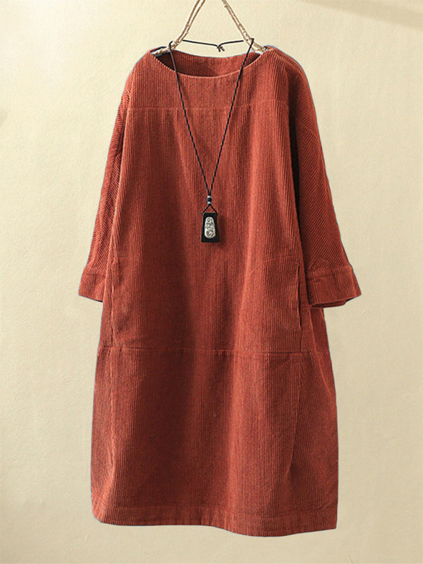 Cozy Corduroy Retro Dress – Chic & Comfy Fall Essential