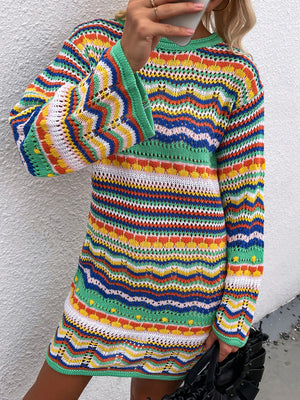 🌈 Cozy & Chic Rainbow Stripe Sweater Dress – Trendy & Comfy Must-Have ✨