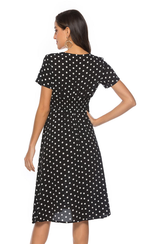 ✨ Retro Polka Dot V-Neck Short Sleeve Dress – Chic & Flirty Summer Style ✨