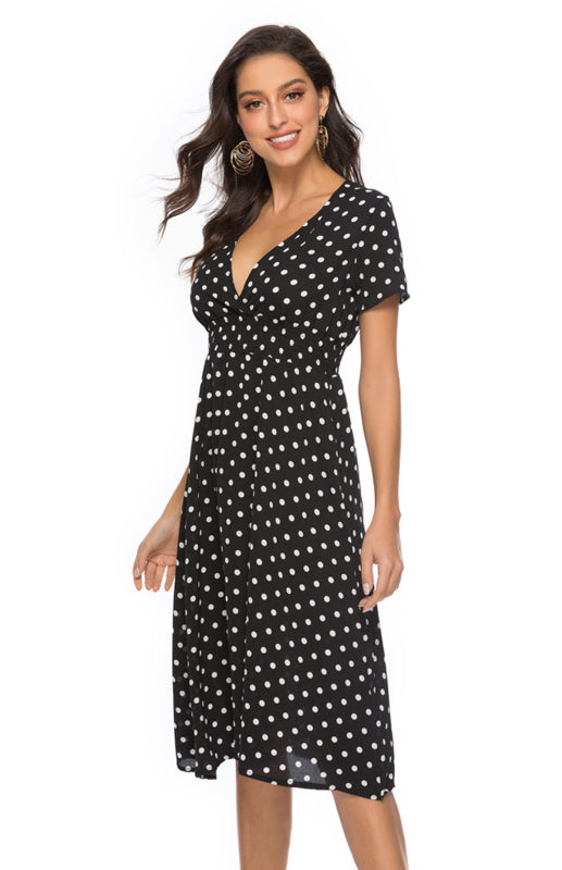 ✨ Retro Polka Dot V-Neck Short Sleeve Dress – Chic & Flirty Summer Style ✨