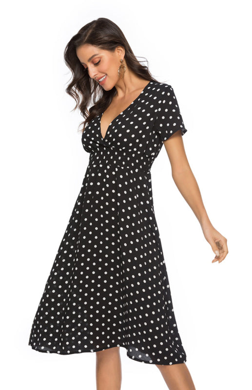 ✨ Retro Polka Dot V-Neck Short Sleeve Dress – Chic & Flirty Summer Style ✨