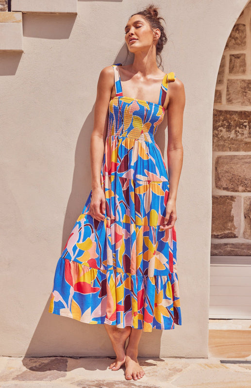 Summer Vibes Only Boho Print Maxi Dress Sleeveless Holiday Look