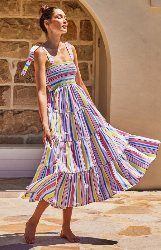 Summer Vibes Only Boho Print Maxi Dress Sleeveless Holiday Look