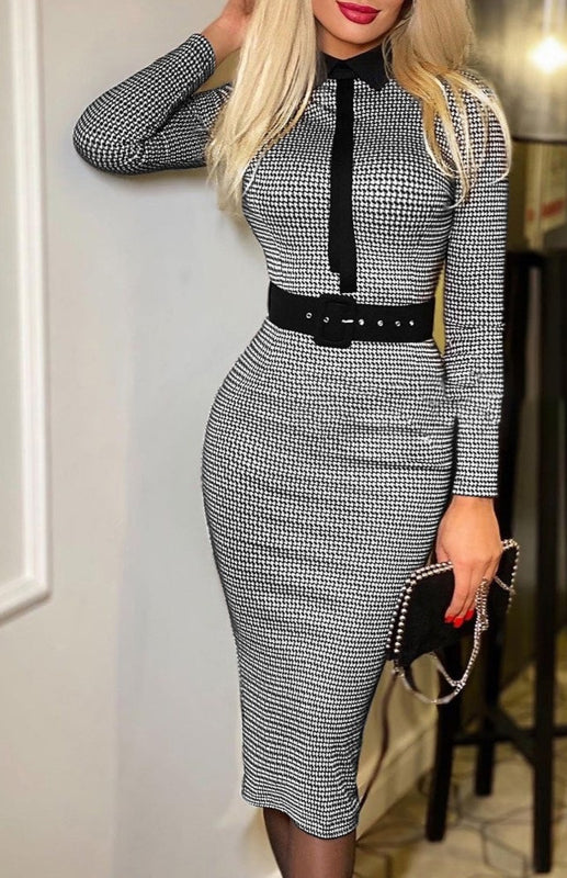 Chic & Slim Fit Plaid Belted Dress – Trendy Casual Style for Any Occasion