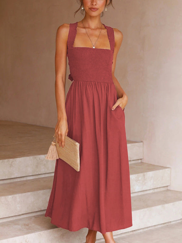 Breezy Cotton Linen Sling Dress Womens Casual Summer Outfit