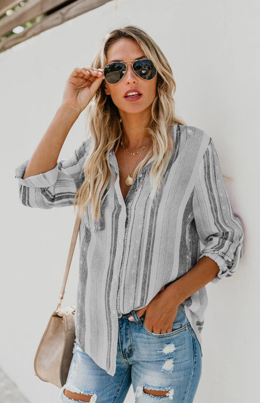 Striped Button-Up Shirt – Colorful & Chic Long Sleeve Top for Any Season