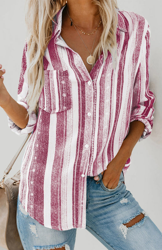 Striped Button-Up Shirt – Colorful & Chic Long Sleeve Top for Any Season