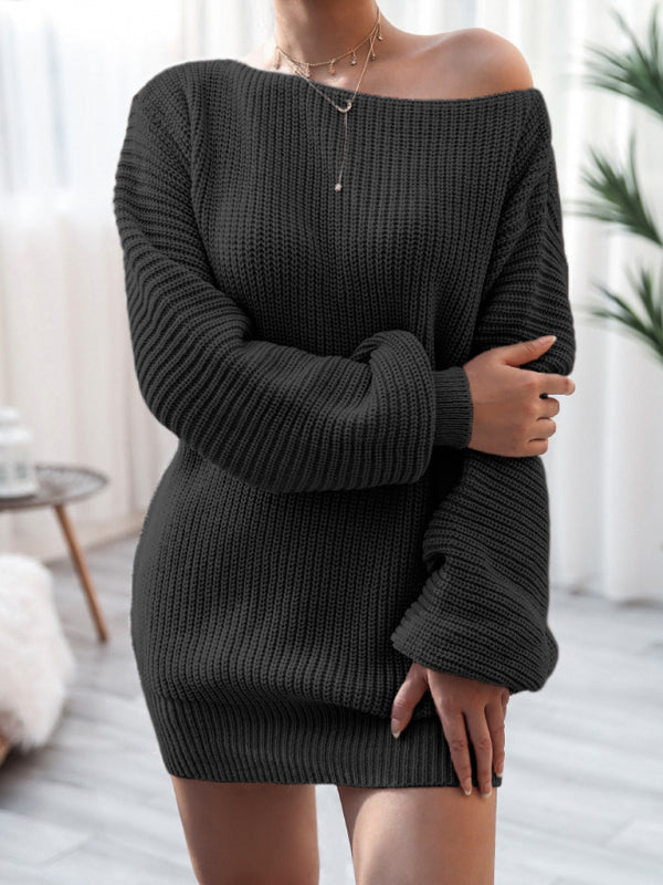 🛍️ Cozy Chic Straight Neck Knit Sweater Dress – Fall Winter Must-Have 🤎