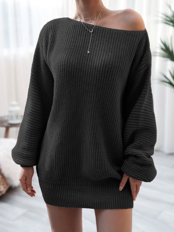 🛍️ Cozy Chic Straight Neck Knit Sweater Dress – Fall Winter Must-Have 🤎