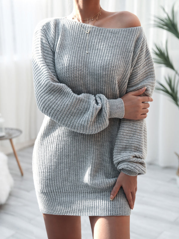 🛍️ Cozy Chic Straight Neck Knit Sweater Dress – Fall Winter Must-Have 🤎