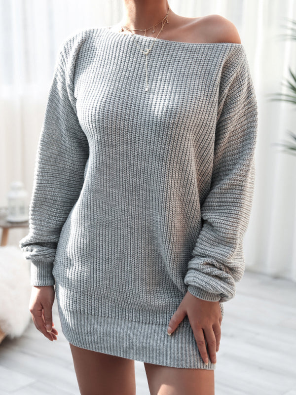 🛍️ Cozy Chic Straight Neck Knit Sweater Dress – Fall Winter Must-Have 🤎