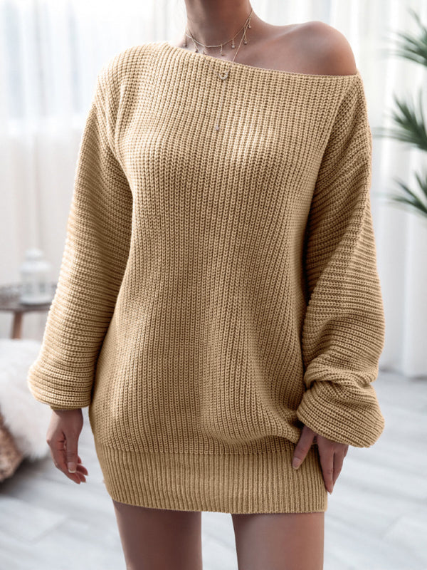 🛍️ Cozy Chic Straight Neck Knit Sweater Dress – Fall Winter Must-Have 🤎