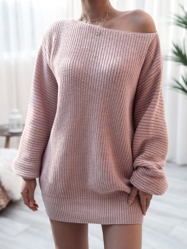 🛍️ Cozy Chic Straight Neck Knit Sweater Dress – Fall Winter Must-Have 🤎