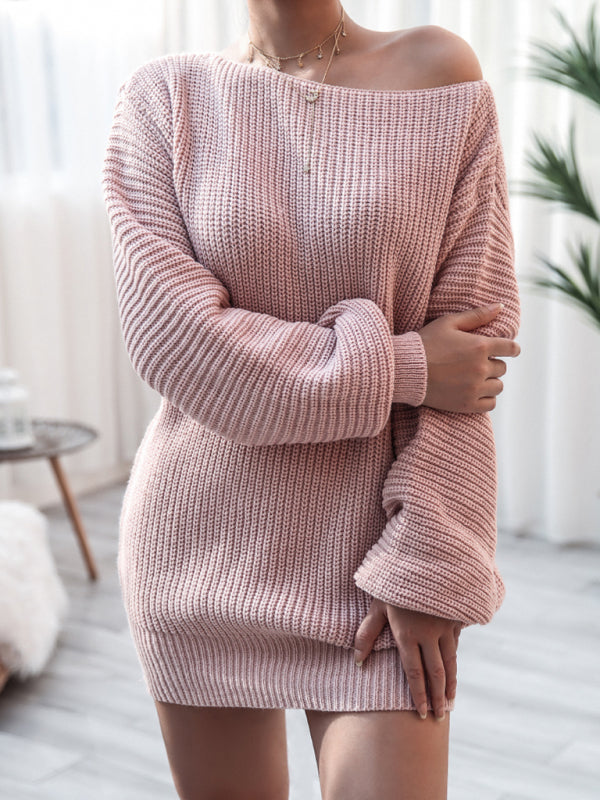 🛍️ Cozy Chic Straight Neck Knit Sweater Dress – Fall Winter Must-Have 🤎