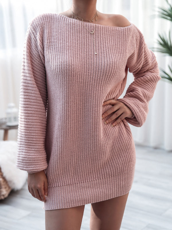 🛍️ Cozy Chic Straight Neck Knit Sweater Dress – Fall Winter Must-Have 🤎