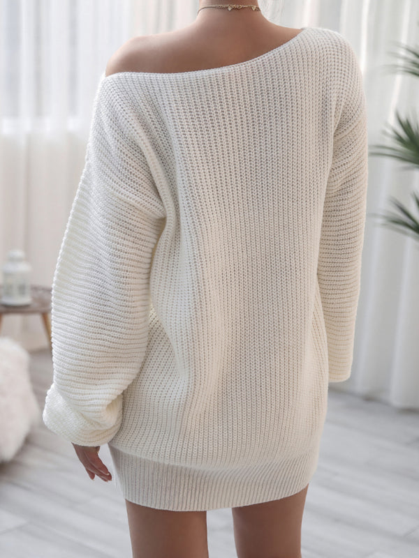 🛍️ Cozy Chic Straight Neck Knit Sweater Dress – Fall Winter Must-Have 🤎