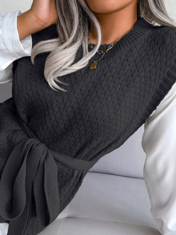 🖤 Cozy Chic Knit Dress Belted Sweater Vest Skirt – Fall Winter Must-Have ✨