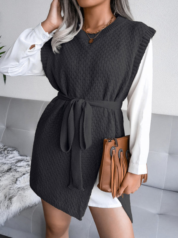 🖤 Cozy Chic Knit Dress Belted Sweater Vest Skirt – Fall Winter Must-Have ✨