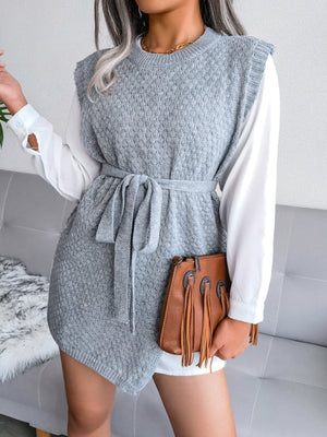 🖤 Cozy Chic Knit Dress Belted Sweater Vest Skirt – Fall Winter Must-Have ✨