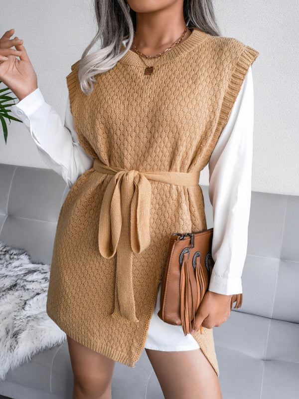 🖤 Cozy Chic Knit Dress Belted Sweater Vest Skirt – Fall Winter Must-Have ✨