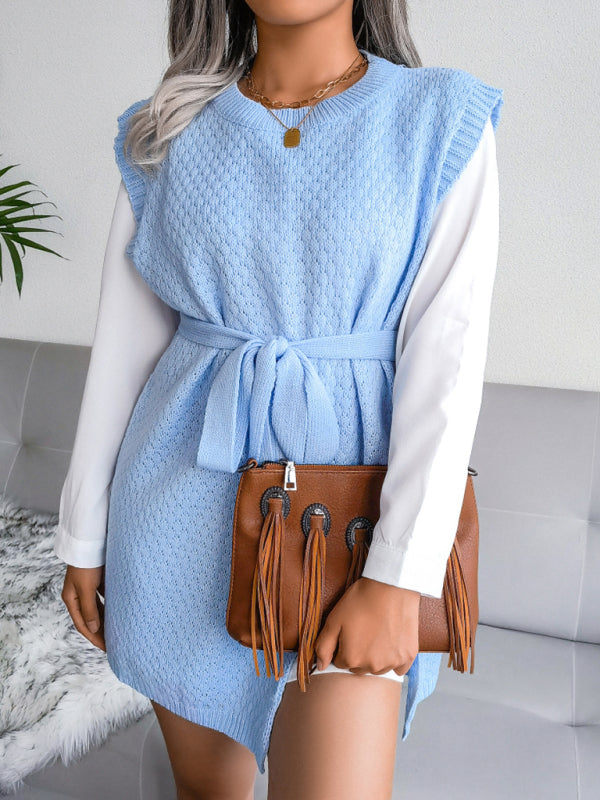 🖤 Cozy Chic Knit Dress Belted Sweater Vest Skirt – Fall Winter Must-Have ✨