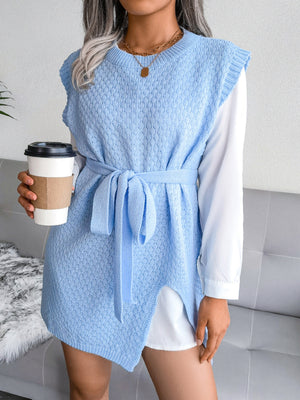 🖤 Cozy Chic Knit Dress Belted Sweater Vest Skirt – Fall Winter Must-Have ✨