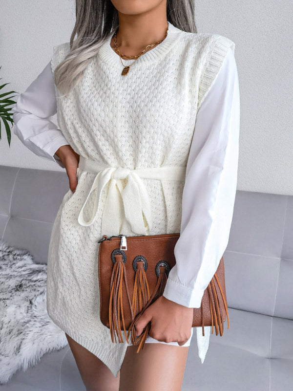 🖤 Cozy Chic Knit Dress Belted Sweater Vest Skirt – Fall Winter Must-Have ✨