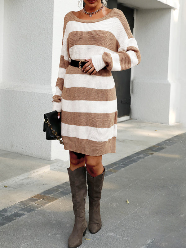 🛍️ Cozy Chic Striped Sweater Dress Loose Fit Must-Have for Fall & Winter ✨