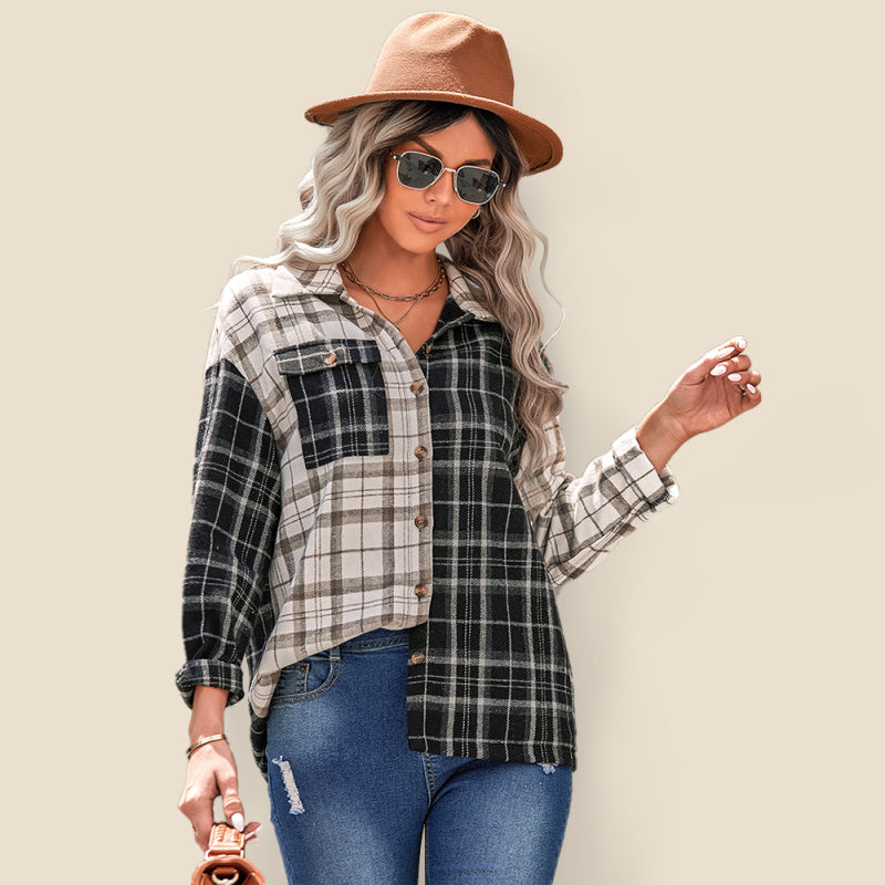 🖤 Plaid Perfection Lapel Shirt – Cozy Loose Fit for Fall 🍂