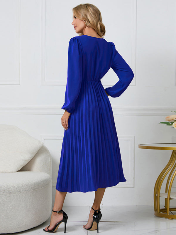 ✨ Chic Long Sleeve V-Neck Belted A-Line Dress – Elegant & Flattering Fit ✨