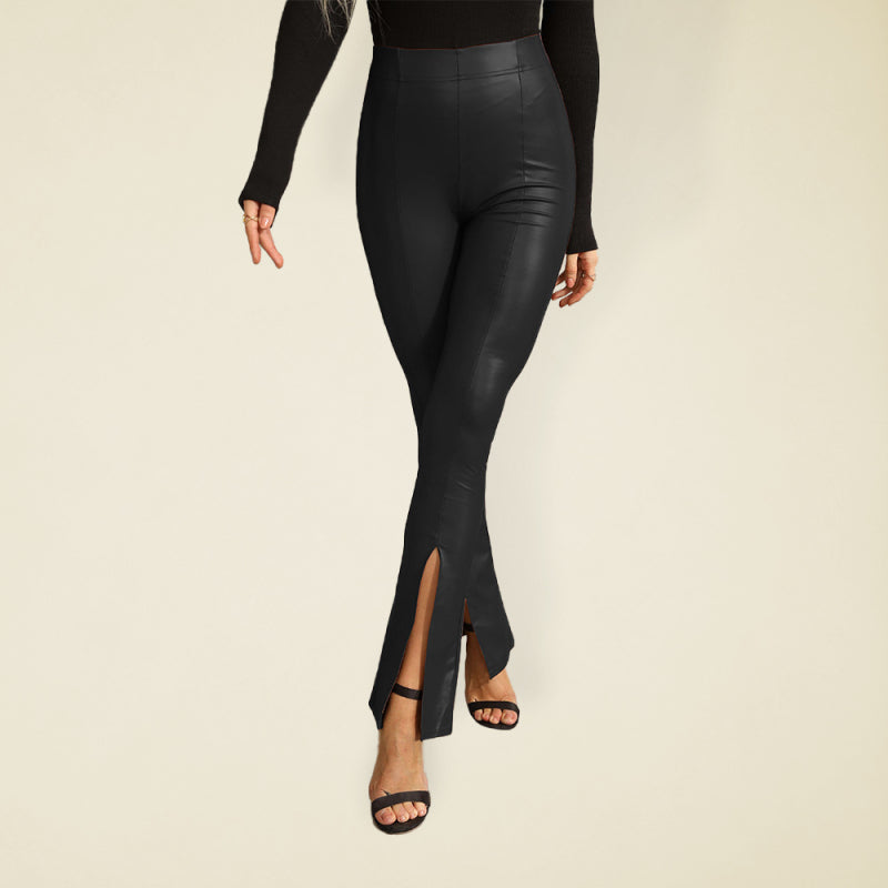 🔥 High Waist Tummy Control PU Flared Trousers – Sexy, Stylish & Comfy! 🔥