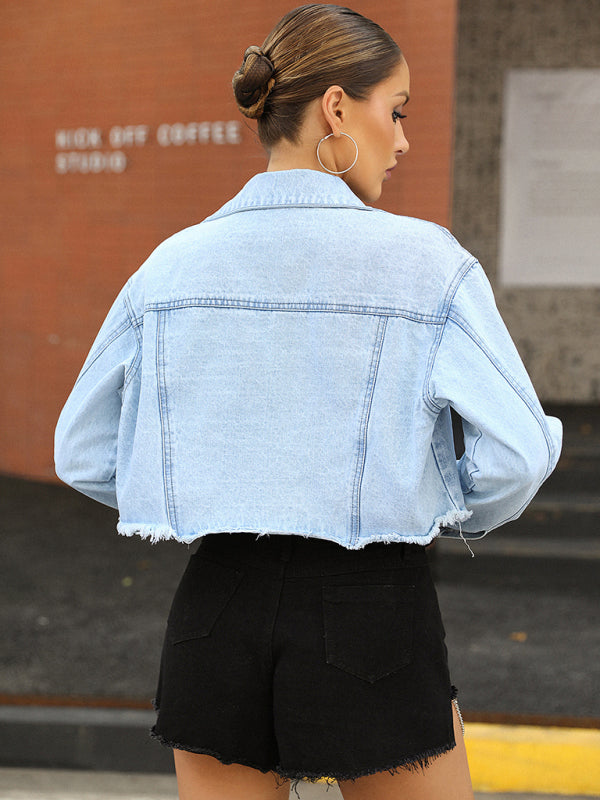 🔥 Trendy Cropped Denim Jacket for Women – Street Style Must-Have 💙🔥