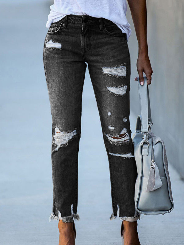 🔥 Washed Frayed Tassel Skinny Jeans – Stretchy, Trendy & Ultra-Flattering 🔥