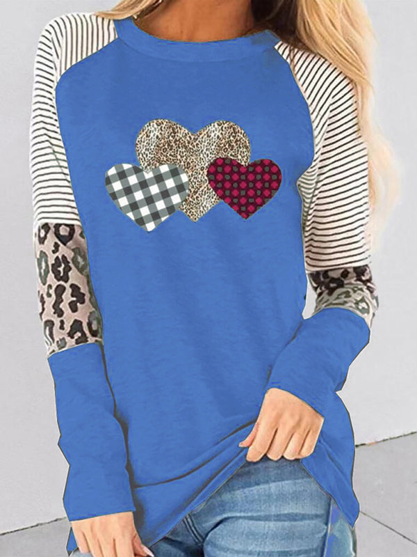 Valentine's Day Heart Print Long Sleeve Loose Top – Cozy & Chic