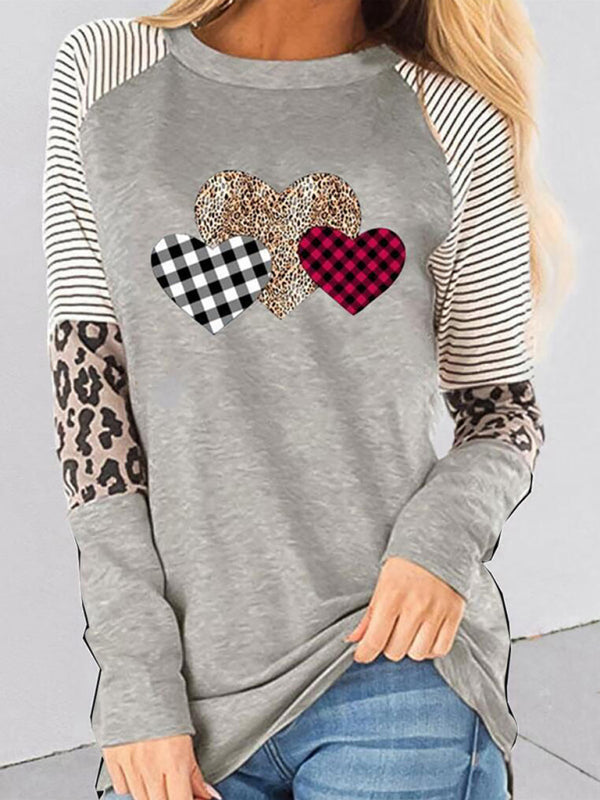 Valentine's Day Heart Print Long Sleeve Loose Top – Cozy & Chic