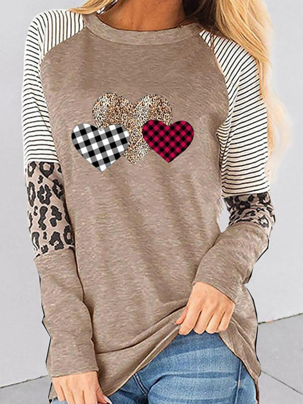 Valentine's Day Heart Print Long Sleeve Loose Top – Cozy & Chic