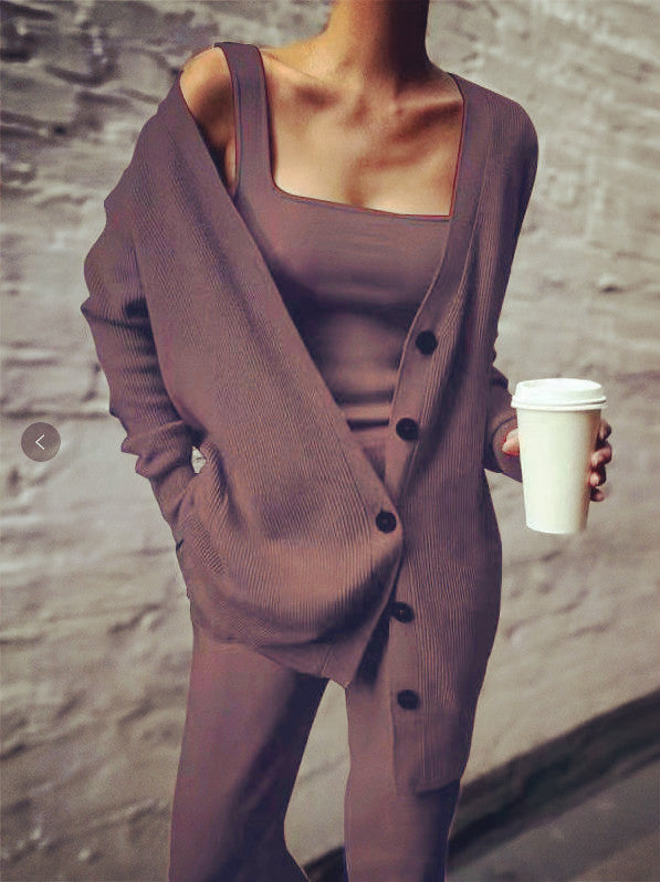 Cozy & Chic Knitted 3-Piece Set – Stylish Lounge & Casual Wear for Women