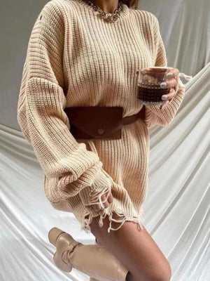 🖤 Chic & Cozy Ripped Sweater Dress – Trendy Fall Must-Have 🤍