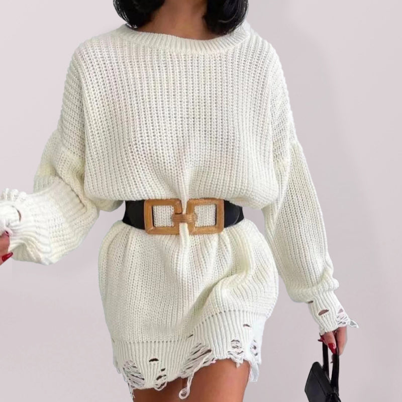 🖤 Chic & Cozy Ripped Sweater Dress – Trendy Fall Must-Have 🤍