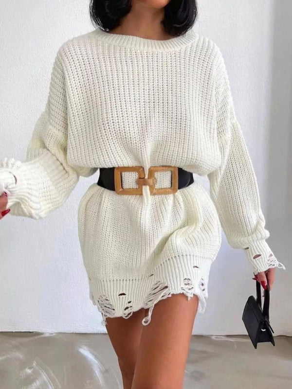 🖤 Chic & Cozy Ripped Sweater Dress – Trendy Fall Must-Have 🤍