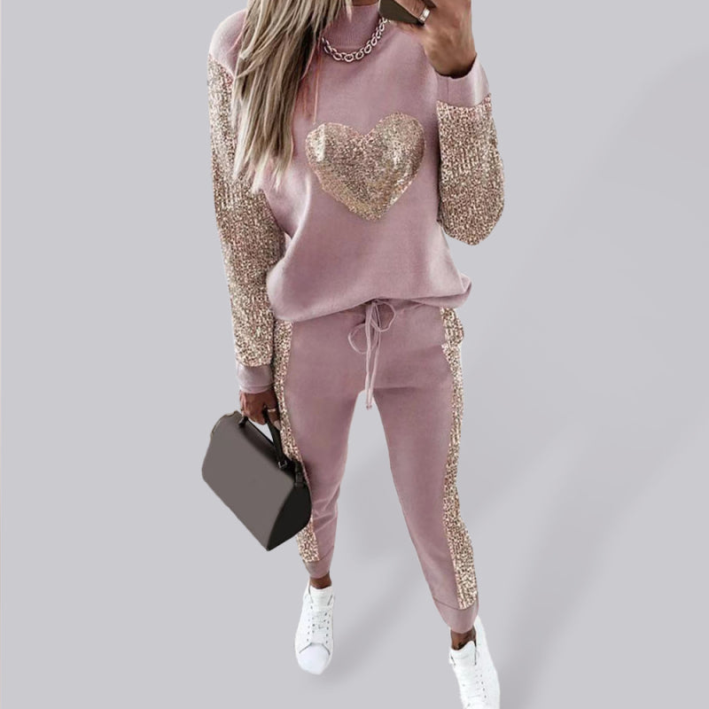 ✨ Cozy & Chic Khaki Sequin Lounge Set – Stylish 2-Piece Outfit for Any Season ✨